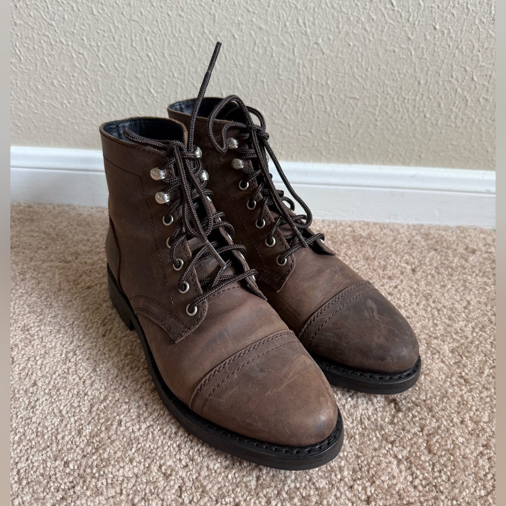 Thursday Boot Company Dark Brown Leather Cap-Toe Lace-Up Ankle Boots